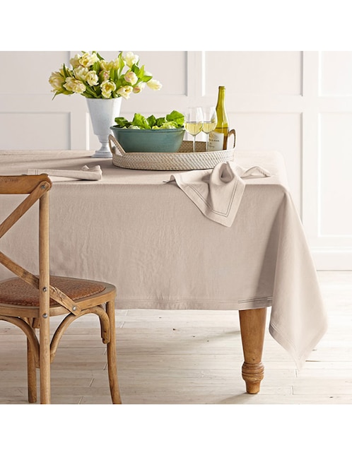 Mantel rectangular de lino Hemstitch 1