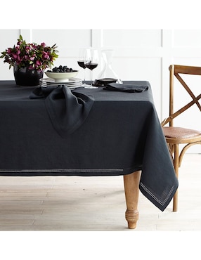 Mantel rectangular de lino Hemstitch