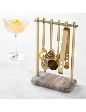 Set Para Bar White Marble & Brass De Acero Inoxidable