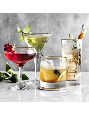 Set vasos doble old fashion Gold Rim de cristal con 4 piezas