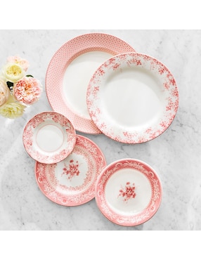 Set platos botana English Floral de porcelana 4 piezas