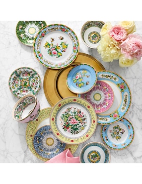Set plato trinche Famille Rose de porcelana 4 piezas