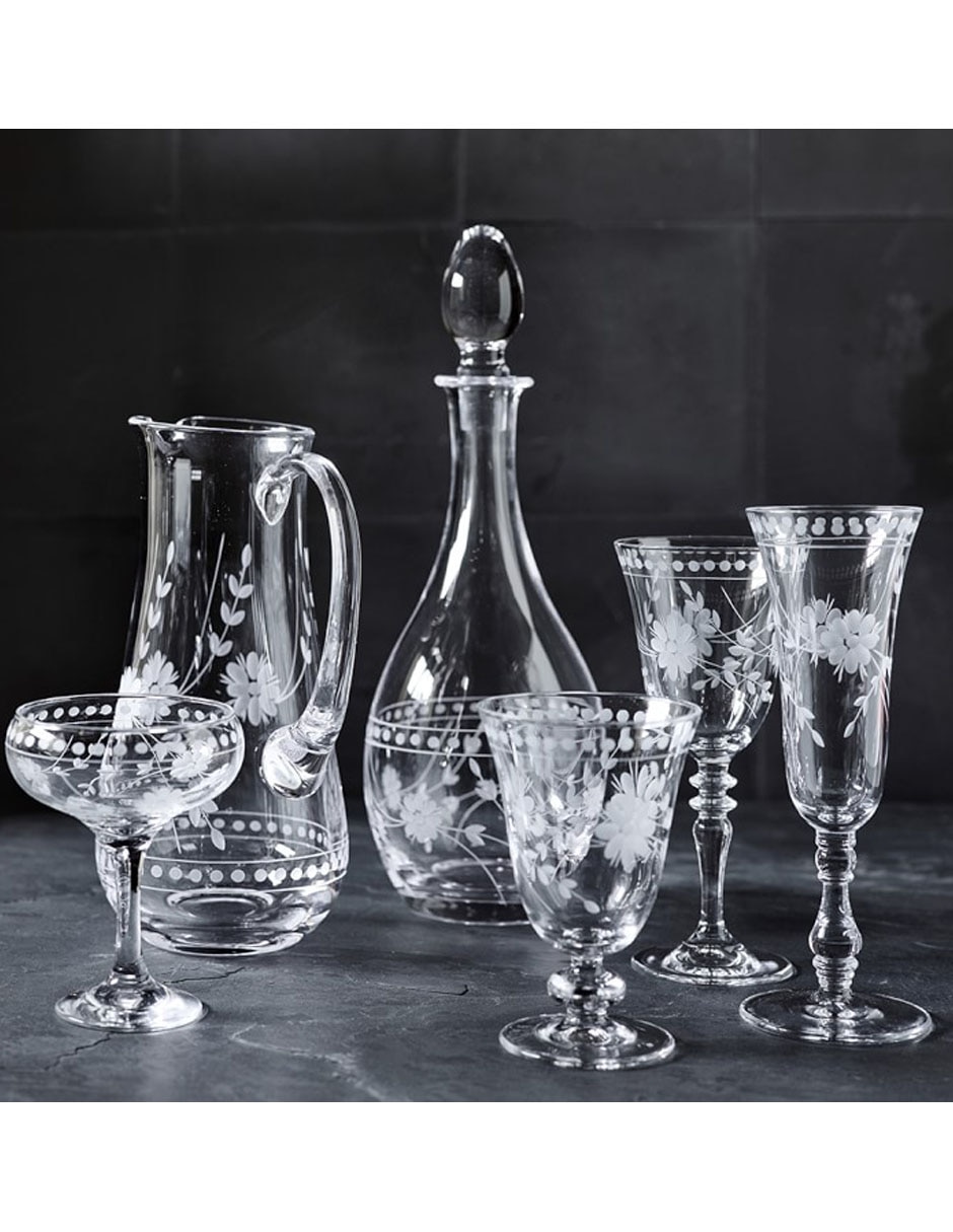 Copa para agua Vintage Etched de vidrio 4