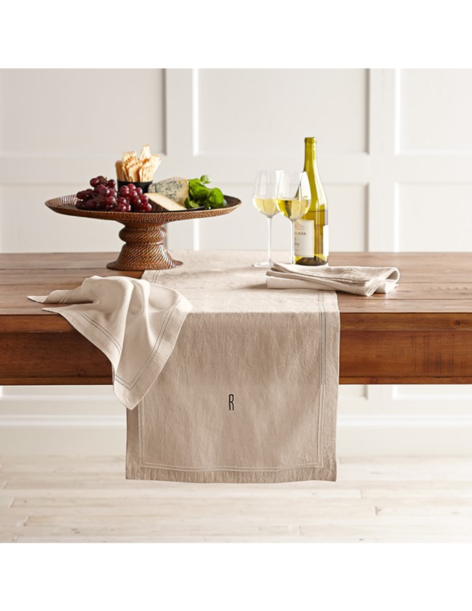 Camino de mesa de lino Hemstitch