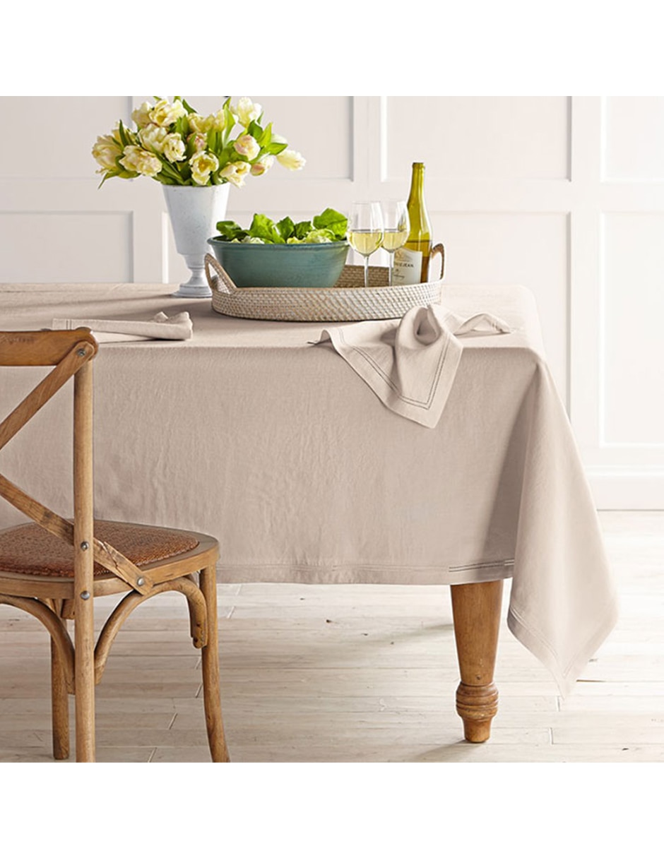 Mantel rectangular de lino Hemstitch 8