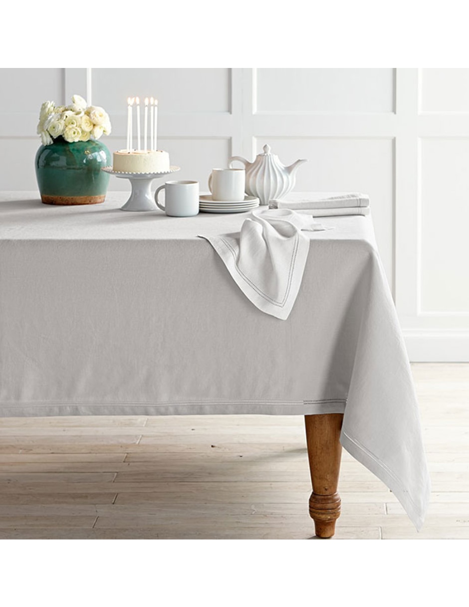 Mantel rectangular de lino Hemstitch 10