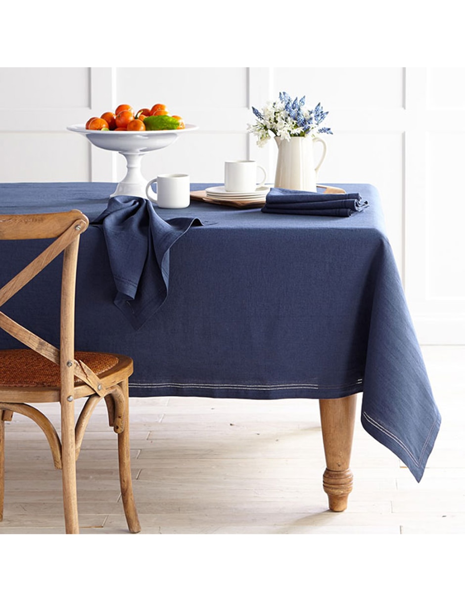 Mantel rectangular de lino Hemstitch 12