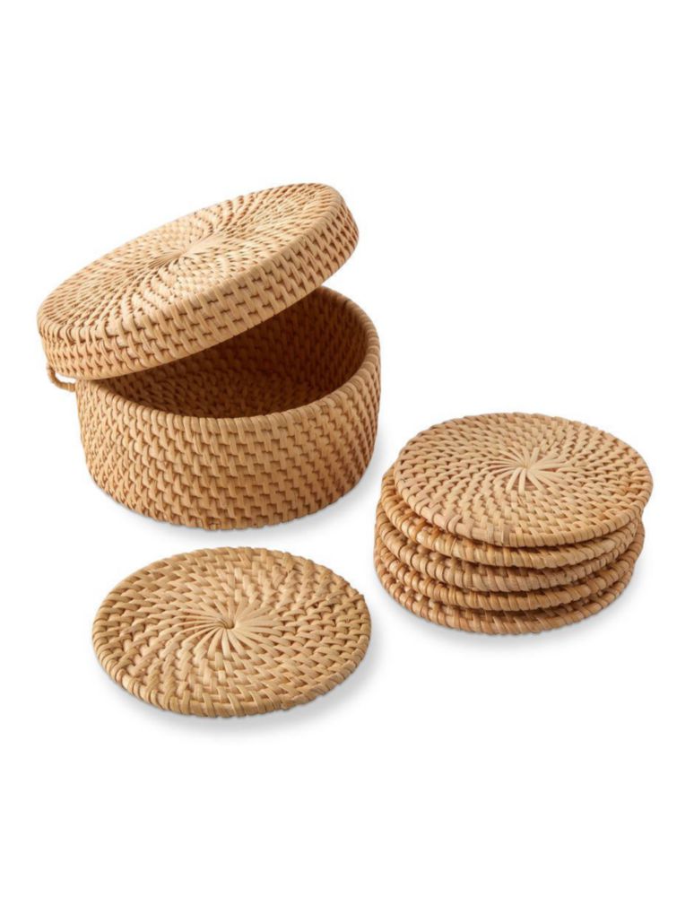 Set de portavasos Light Woven de ratán 7 piezas Set de portavasos Light Woven de ratán 7 piezas