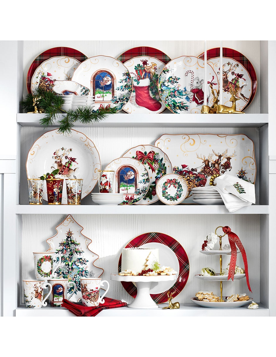 Set platos trinche navideño Twas the Night Before Christmas de porcelana 4 piezas 2