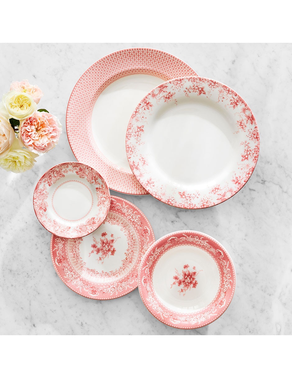 Set platos botana English Floral de porcelana 4 piezas 2