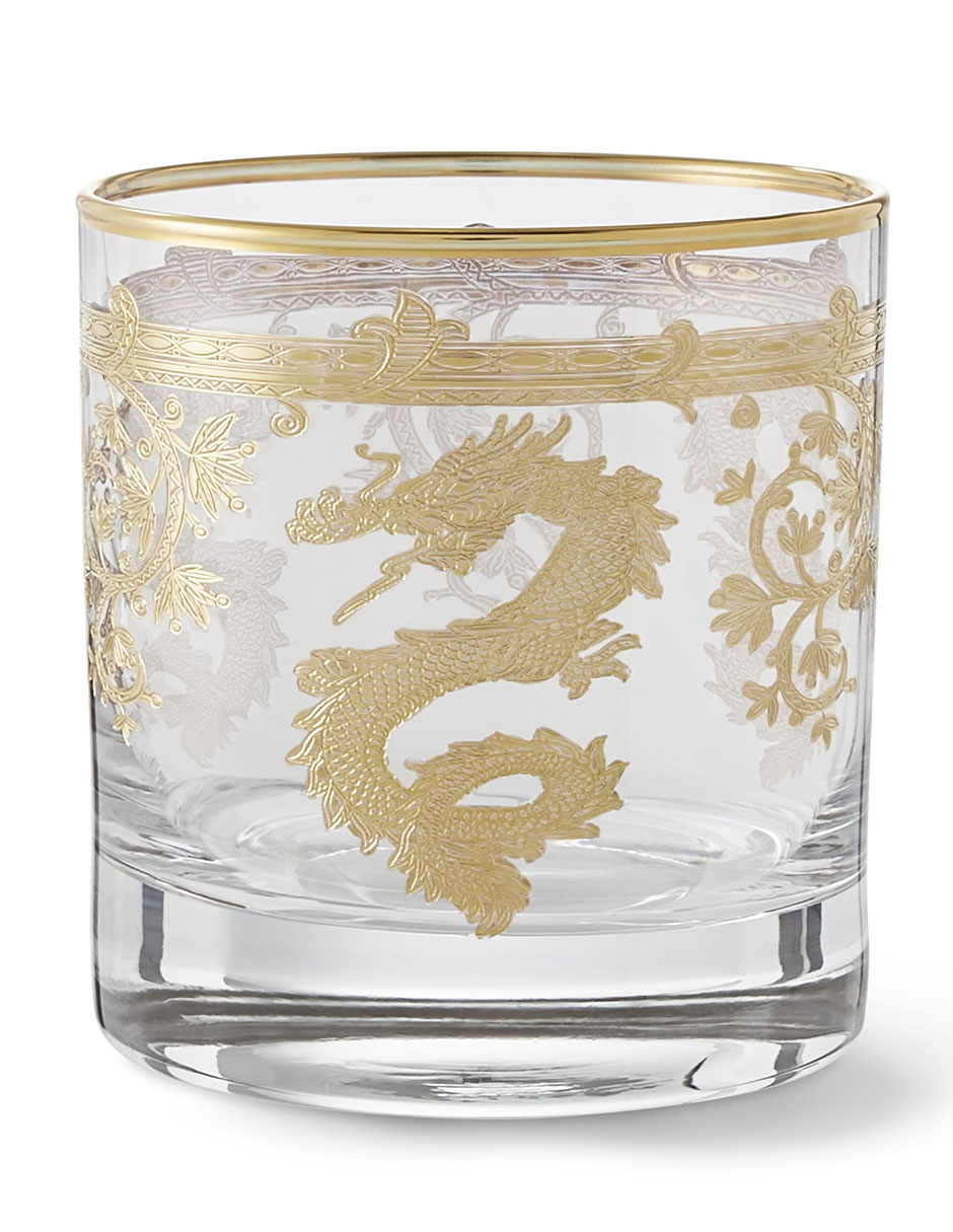 Vaso doble old fashion Gold Dragon de cristal