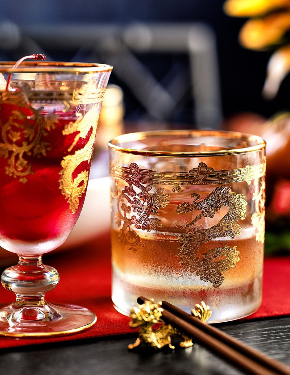 Vaso doble old fashion Gold Dragon de cristal 3