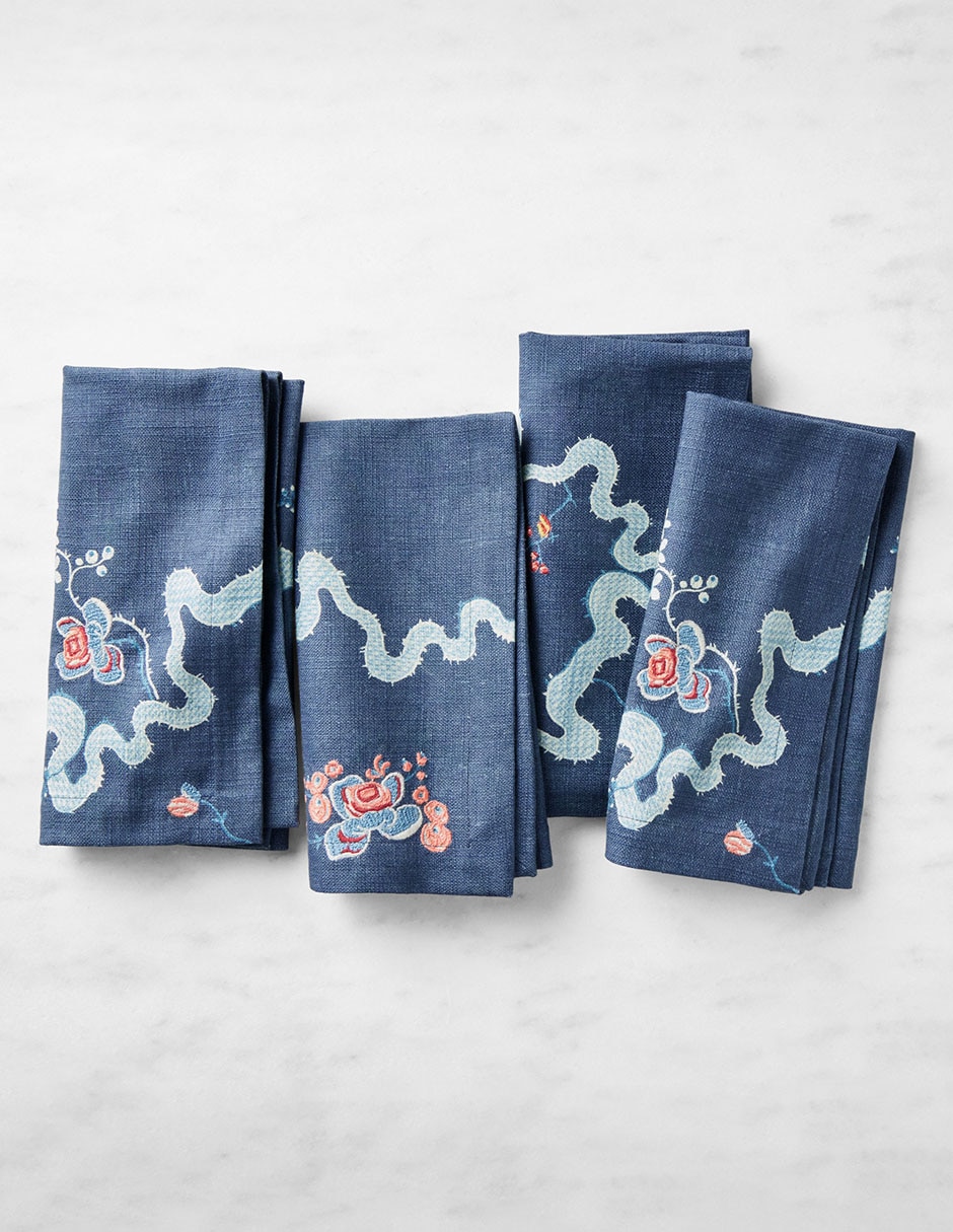 Set servilleta Embroidered Blossom de algodón 4 piezas